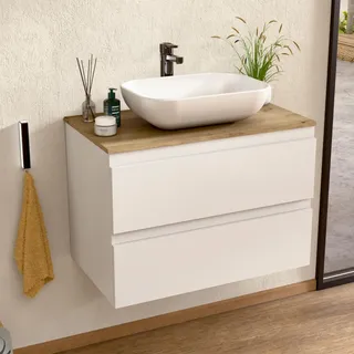 BELLOBATH Hänge-Badmöbel 100 cm Weiß/Eiche Waschbecken