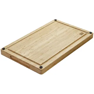 ORGA-BOX XXL Schneidebrett massiv geölt aus 100% Bambus mit Griffmulde u. Saftrille | 50x30x3,2 cm | antibakteriell und rutschfest inkl. Silikonfüßen| zum Schneiden oder Anrichten von Lebensmitteln
