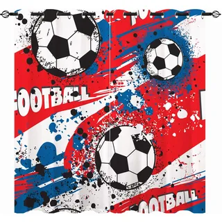 YUANZU Jungen Sport Vorhänge Kinder Buntes Fußball Ösen Gardinen mit Blickdichte Thermo Vorhang Kälteschutz Blackout Curtain Kinderzimmer Schlafzimmer Verdunkelung Fenster, 2 Stück, H 114 x B 132 cm