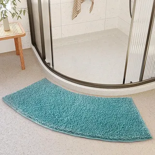 OUGPIU Badematte Runddusche,40X100cm Mikrofaser Duschmatte Halbrund,Zottelige Duschmatte Viertelkreis rutschfeste Hochflor Gebogen Badezimmermatten,Waschbarer Badematte für Eckdusche