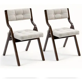 SeedWave Esszimmerstuhl 2er Set Küchenstuhl, Klappstuhl mit Gepolsterte Rückenlehne, Sitz, Die Neigung der Rückenlehne von 110° beige