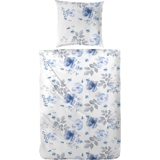 Bettwäsche »Biber Bettwäsche "Flowerful"«, (2 tlg.), Mit romantischen Blumen, 96152861-0 blau/hellblau/grau B/L: 135 cm x 200 cm (1 St.)