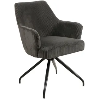 Livetastic Armlehnstuhl Cord, Grau, Holz, Metall, Textil, Pappel, Sperrholz, Drehkreuz, 57x86x65 cm, Sitzfläche 360° drehbar, Esszimmer, Stühle, Esszimmerstühle, Armlehnenstühle