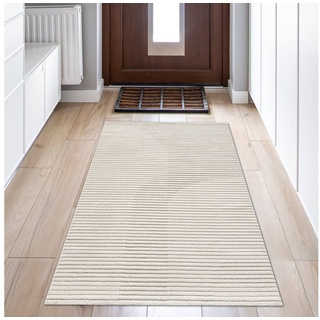 Teppich Moderne Designer-Teppiche in Creme für zeitgemäßes Wohnambiente, Teppich-Traum, rechteckig, Höhe: 14 mm, Je nach Lichteinfall heller/dunkler weiß 80 cm x 150 cm x 14 mm