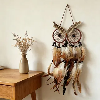 Wotcsil Traumfänger Kinder Groß Dreamcatcher Mädchen Jungs Traumfänger Klein Handgefertigt Indianer Kinderzimmer Deko Schlafzimmer Zubehör Geburtstagsgeschenk, Braun Eule