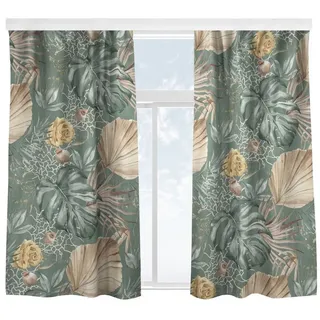 Bilderdepot24 Vorhang Gardine Aquarell Blumen Modern Blätter Rosen Grün Türvorhang (2 St), Multifunktionsband, blickdicht, Samt, Schiebegardinen Küche Schlafzimmer Wohnzimmer Schiebevorhang grün 130 cm x 300 cm