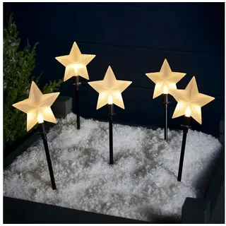 Lights4fun LED-Stern für außen 5er Set LED Stableuchten Sterne Weihnachtsdeko außen, LED fest integriert