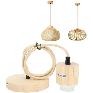 Natudeco Holz Pendelleuchte Lampenfassung Rustikale Vintage Hängelampe Holz Deckenpendelleuchte Beleuchtungszubehör Sockel 220V für E27 E26