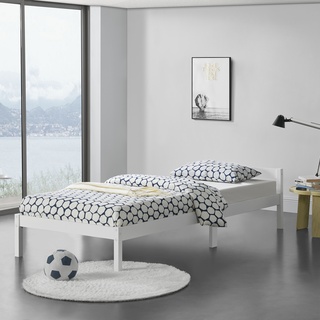 [en.casa] Holzbett Nakkila 120x200 cm Doppelbett mit Kopfteil Weiß