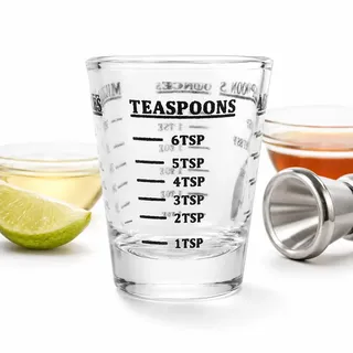 YUMILI Kleiner Messbecher aus Glas, 4 Skalen, 1 Unze, 30 ml, Messbecher mit Graduierung für Zuhause, für Desserts und Cocktails