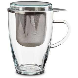Peill+Putzler Germany Teeglas mit Sieb & Glasdeckel, 350 ml Teetasse aus Borosilikatglas, Hitzebeständig & Kristallklar, spühlmaschinengeeignet Glas Tasse mit Metallsieb