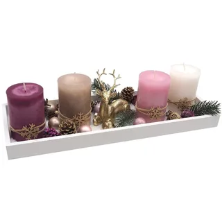 Adventsgesteck Weihnachten Weihnachtsdeko Tablett Hirsch Gold Rosa Beere Deko