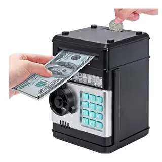 COIL Spardose Elektronisches Spardose, Sparschwein, Mini-Safe, Geldautomat, PIN-Code, Sparschwein, Banknoten und Münzen, Soundeffekte, Maße:19,5x12x13 cm; silberfarben