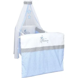 Baby Delux Baby Bettwäsche Bettset 4-tlg Bettausstattung Nestchen Himmel mit Stickerei Prince Stars - Blau/Weiß/Grau