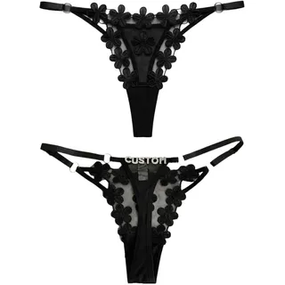 Kinetora Personalisierte Strings Tangas mit Namen, Handgenähte Buchstaben aus Gold, Silber, Lila, Rosa oder Rot, Mehrfarbig, 4 Stil, Personalisierter Tanga für Frauen, Geschenke für Ehefrau - Einheitsgröße