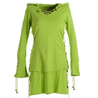 Vishes Zipfelkleid Warmes Doppellagiges Kleid mit Zipfelkapuze und Bändern zum Schnüren Boho, Elfen, Ethno, Goa Style grün 32-34