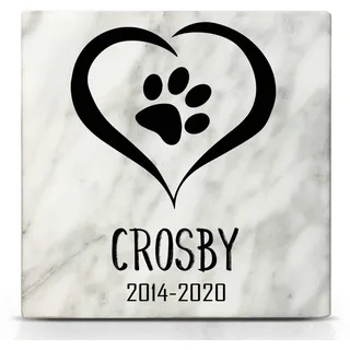 TULLUN Individueller Personalisierter Weißer Natur Marmor Gedenkstein für Hunde, Katze und andere Haustiere - Größe 10 x 10 cm - Herz