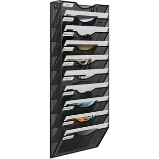EasyPAG 10 Fächer Metall A4 Zeitschriftenhalter Wand Zeitschriften Wandhalter Aktenablage Dokumentenhalter Hängend Magazin Organizer Flyerhalter Prospektspender,Schwarz