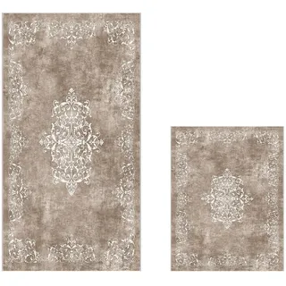 Badteppich Set 2-teilig beige weiß