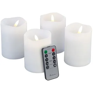 Britesta LED Kerze Outdoor: 4er-Set flackernde LED-Adventskerzen mit Fernbedienung, dimmbar, weiß (Kerzen mit Fernbedienung, Kerzen mit Timer Outdoor, Leuchtmittel Batterie)