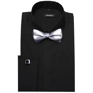 Huber Hemden Businesshemd HU-1011 Fliege schwarz / grau Manschettenknopf Umschlag-Manschette Regular Fit schwarz XXXXXL (51-52)