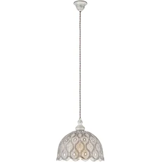 EGLO Pendelleuchte Talbot 2, 1 flammige Hängelampe Vintage, Orientalisch | Boho, Hängeleuchte Stahl in Weiß-Antik, Esstischlampe, Wohnzimmerlampe hängend, E27 Fassung