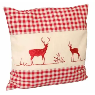 myZirbe Zirbenkissen Hirsch rot kariert befüllt mit Zirbenspänen aus Zirbenholz 40x40 cm
