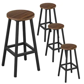 Klihome Barhocker 4er Set, Barstühle mit Metallgestell, Bar Hocker rund, Küchenstühle mit Fußstütze, Tresenhocker 150 kg belastbar, für Bar Kücheninsel Esszimmer, Dunkle Eiche, K0009BH-4