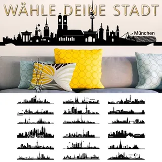 Grandora Wandtattoo Skyline Frankfurt I (BxH) 100 x 24 cm schwarz I Wohnzimmer Städte der Welt Aufkleber selbstklebend Wandaufkleber Wandsticker Sticker W5156