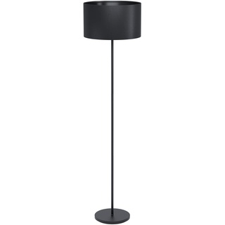 EGLO Stehlampe Maserlo 1, 1 flammige Stehleuchte Vintage, Standleuchte aus Stahl und Textil, Wohnzimmerlampe in Schwarz, Lampe mit Tritt-Schalter, E27 Fassung
