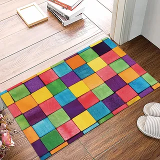 Badematte 50x80cm, Rutschfeste Badteppich, Abstrakte, bunte Blöcke Abstrakte Würfelformen Unterhaltsame Lebendige Farben ,Mikrofaser Badvorleger mit, Wasserabsorbierende Weiche teppiche für Badezimmer