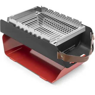 FUMO Holzkohlegrill – Mobiler Tischgrill mit Edelstahlrost & Spießhalter – Tragbarer Grill für Camping, Balkon & Outdoor – 5,6 kg, inkl. Tragetasche – in 4 Farben: Rot, Grau, Orange, Weiß