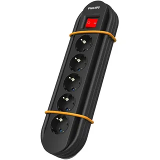 Philips SPN5050BA/39 Schuko-Steckdosenleiste für Outdoor und Werkstatt, Magnetring für Metalloberflächen, Überspannungsschutz, Kabel 2 Meter, Schalter, Kabelmanager