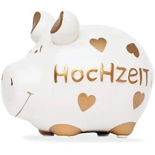 Premium Weddings Sparschwein Hochzeit ca. 12,5 x 9 cm handgefertigt aus Keramik - Sparbüchse Spardose edles Sparschwein