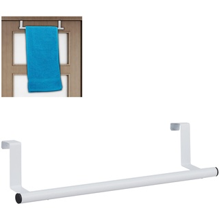 Relaxdays Handtuchhalter für Tür & Schrank, zum Einhängen, Edelstahl, Handtuchstange ohne Bohren, Küche & Bad, weiß
