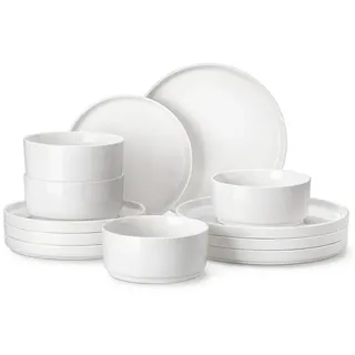 MALACASA Geschirr-Set Kombiservice LEAH Tafelservice Weiß Geschirrset (12-tlg), 4 Personen, Porzellan weiß