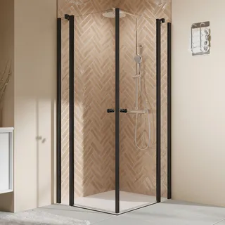 Breuer Elana 2.0 Runddusche mit Drehtür 80 x 200 cm Schwarz Klarglas 2427031001014
