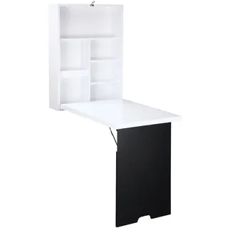 OKWISH Wandsekretär Klappschreibtisch 60x95x147 cm mit 5 Fächern und Tafelfläche, platzsparend für Büro und Flur, Schwarz MDF