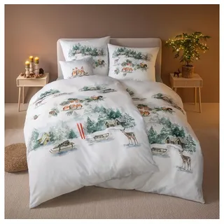Estella Birdy Flanell Grau/Weiß 155 x 220 cm + 80 x 80 cm