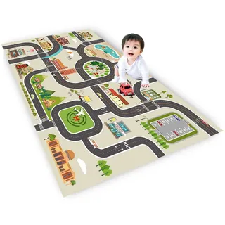 Autoteppich kinder spielteppich straße junge,kinderteppich jungen & Mädchen straßenteppich kinderzimmer groß,Bauteppich Stadtstadt fahrzeug Spielmatte Lernbereich Teppiche,grau,Grün (A, 80x120cm)