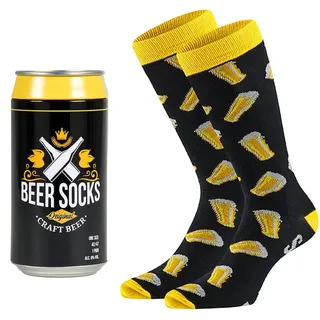 Lieblingsstrumpf24 Bier-Socken ist in einer lustigen Bierdose Spardose verpackt 42-47 Lustiges Geschenk für Männer (1 x Bierdose Gelb) - 42-47