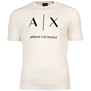 Armani Exchange AX ARMANI EXCHANGE Herren T-Shirt - Rundhals, Kurzarm, Logoprint, Baumwolle Creme XL