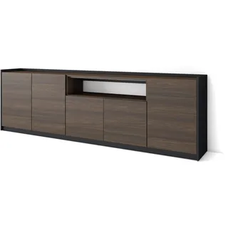 Skraut Home | Sideboard, Highboard | Kommode, Komodenschrank | 260x80x37 cm | 5 Türen | Wohnzimmer, Küche | Moderner Stil | Eiche dunkel und Schwarz