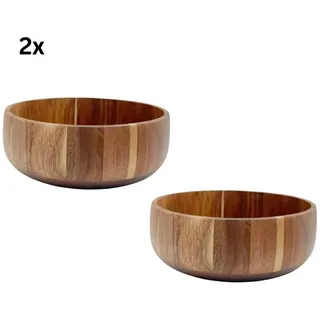 Bricard Servierschüssel Tiefe Massivholz-Salatschüssel in Block-Optik Akazie Holz Ø 22 cm, (2-tlg) braun
