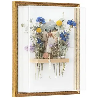 krasspedia Bilderrahmen DIY-Set "käthe" Brautstrauß aufbewahren, 24x30 cm, 7 cm tief, Brautstrauß, Hochzeit, Hochzeitsgeschenk, Brautschmuck, Trockenblumen goldfarben