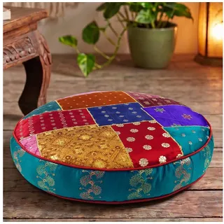 Guru-Shop Sitzkissen Orientalisches rundes Patchwork Kissen 40 cm,.. bunt