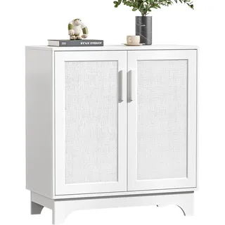 Yvsevnr Rattan Sideboard Küchenschrank mit Verstellbare Ablagen Landhausstil Buffetschrank Holz Aufbewahrungsschrank Kippsicherung Schrank für Küche, Wohnzimmer, Esszimmer, Flur 80 x 40 x 89 cm