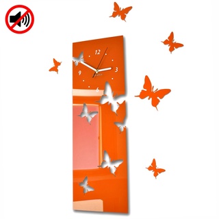 FLEXISTYLE Große Moderne Wanduhr Schmetterling Orange (vertikal) Querformat 60 x 20 cm, 3D DIY, Wohnzimmer, Schlafzimmer, Kinderzimmer
