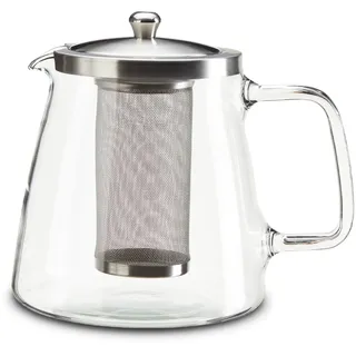 Peill+Putzler Germany Glaskanne mit Edelstahlsieb & - Deckel, 1,1 Liter Fassvermögen, Teekanne aus hitzebeständigen Borosilikatglas, Teezubereiter, spühlmaschinengeeignet