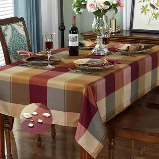 Rechteckige Tischdecke, 152.4 x 305.5 cm, kariert, auslaufsicher, schrumpfsicher, weich und knitterfrei, dekorativer Stoff, Tischdecke für Küche, Tischplatte im Freien (rechteckig/länglich, rot)